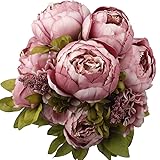 JOYHAZE Confezione da 1 bouquet di peonie artificiali, 48 cm, grandi peonie in seta con boccioli, per matrimoni, casa, feste, ufficio, centrotavola, composizioni floreali fai da te, cammeo marrone